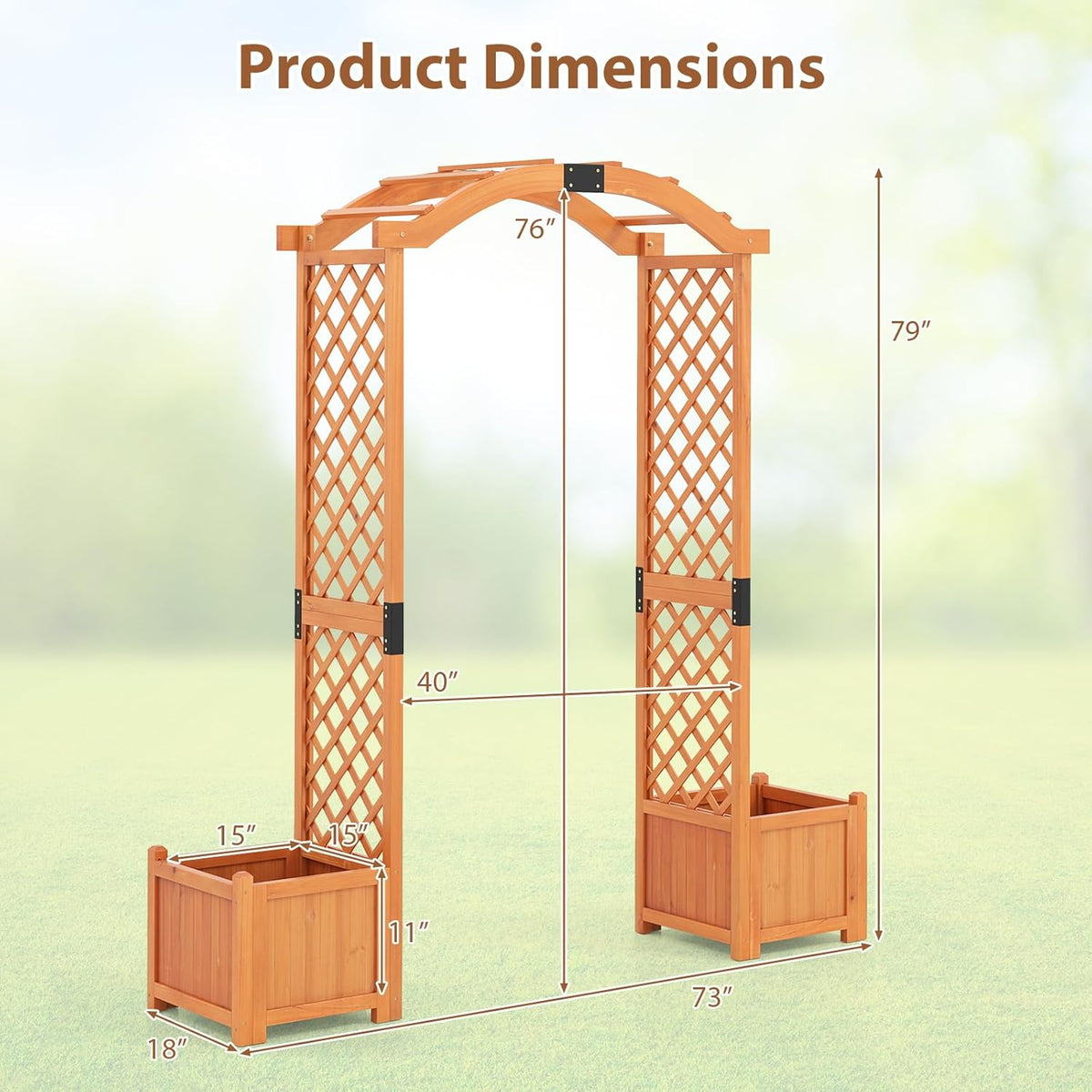 Giantex Garden Arbor with Planter Boxes, Wooden Arch with Trellis and Raised Garden Bed for