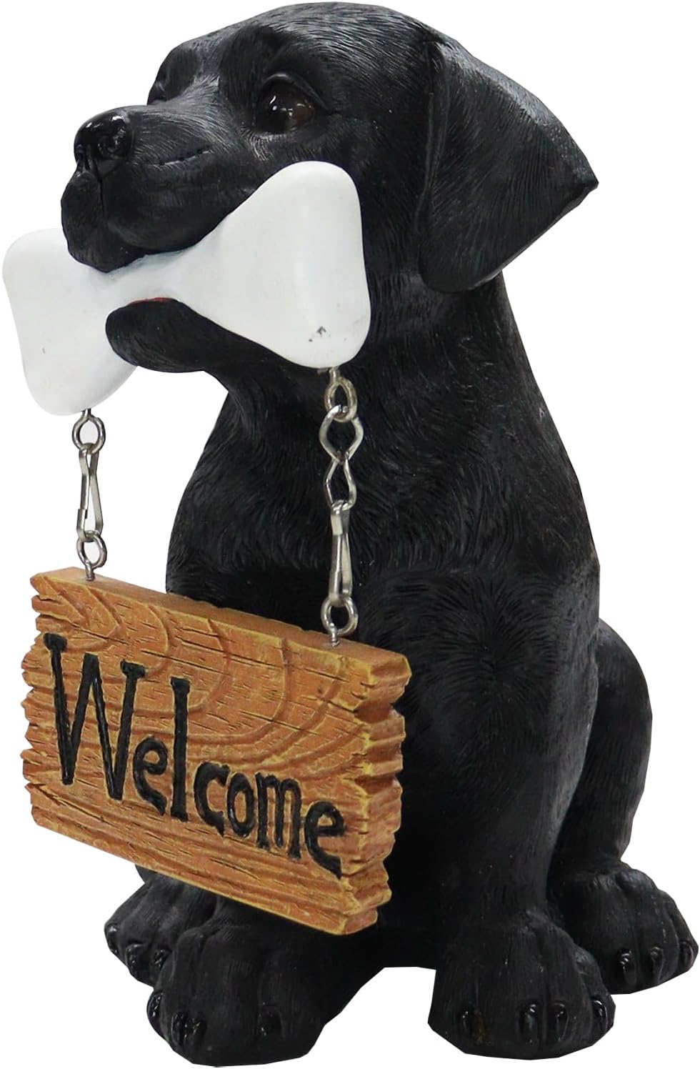 Nature's Mark Black Labrador Retriever Dog Puppy Statue with Welcome Sign Resin Garden Statue Decor