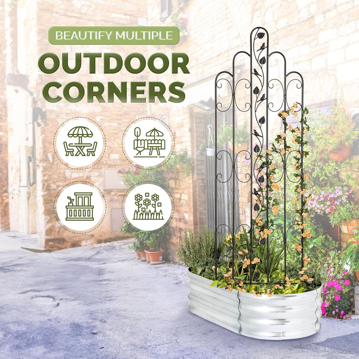 Idzo 71 in. Decorative Metal Trellis for Climbing Plants Outdoor, Heavy-Duty Steel Garden Trellis
