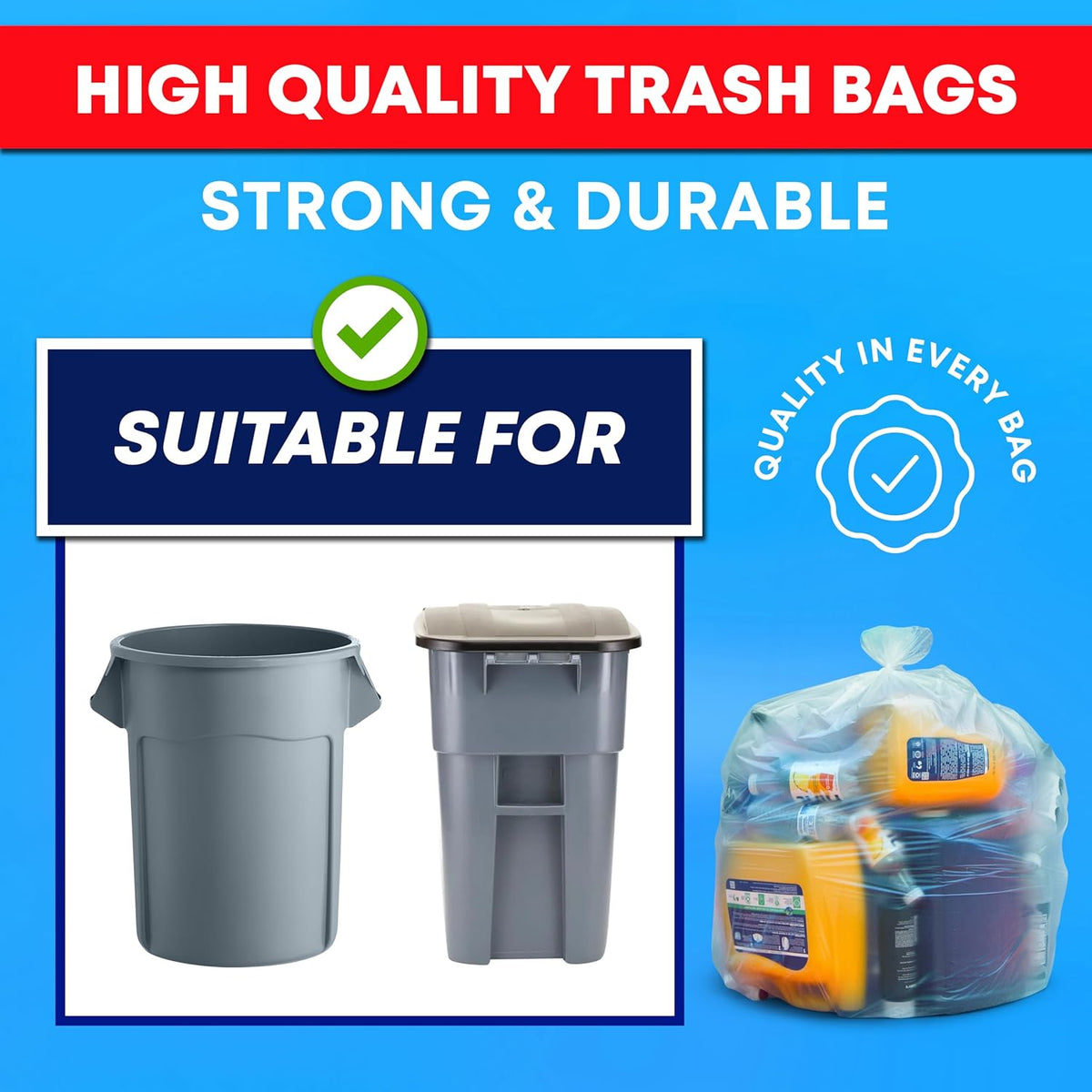 Veska 55-60 Gallon Trash Bags, Large Clear Garbage Bags,150 Bags Bulk Can Liners Perfect for