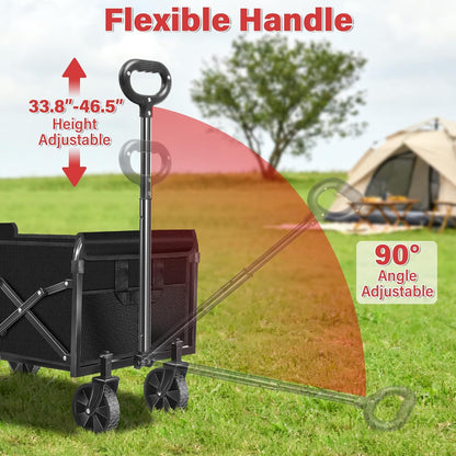 Collapsible Folding Utility Wagon Cart with Wheels, 360 Lbs Heavy Duty Outdoor Foldable Wagon with