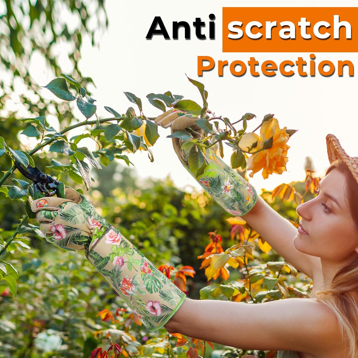 HANDLANDY Leather Gardening Gloves for Women, Scratch Resistant Breathable Ladies Rose Pruning