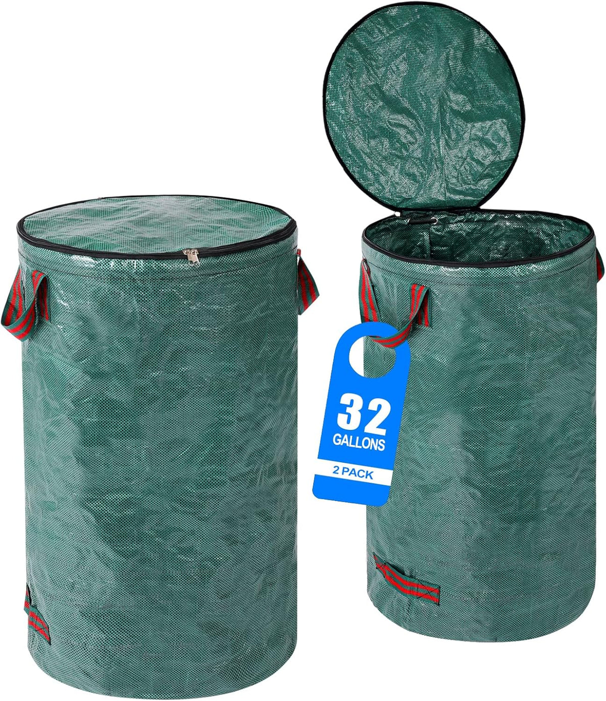 2 Pack 32 Gallons Reusable Yard Waste Bags with Zipper Lid Garden Waste Bags with 4 Handles Outdoor
