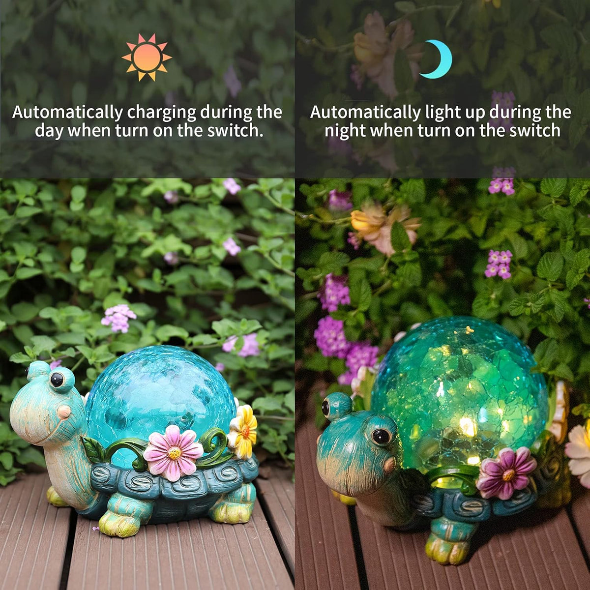 Afirst Garden Turtle Statue Outdoor Decor - Resin Outdoor Figurine Glass Solar Lights Indoor