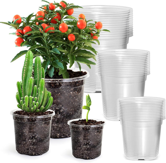 36 Packs 5/4/3.5 Inch Reinforced Clear Nursery Pots with Drainage Hole, Transparent Variety Pack