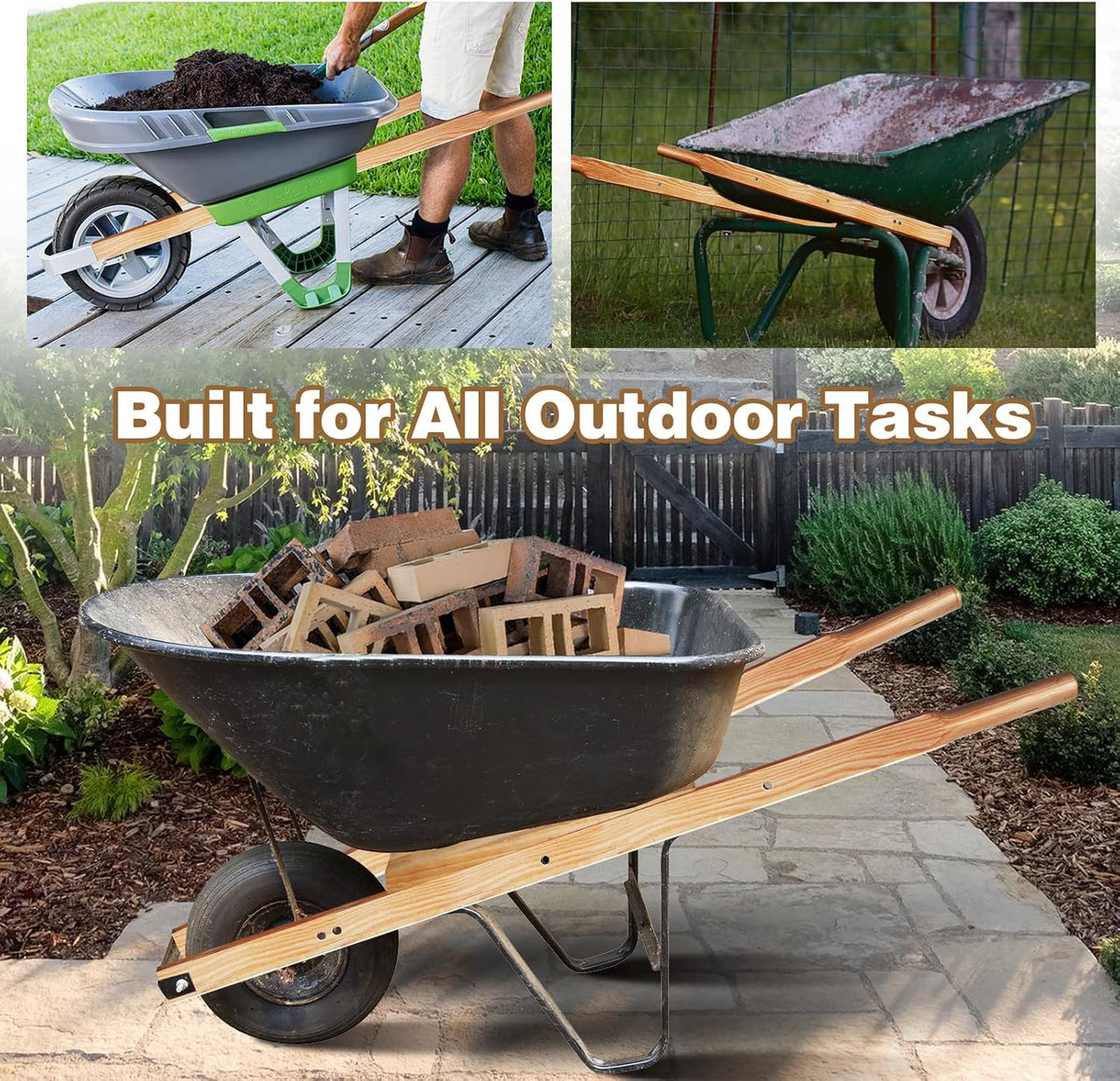 Wheelbarrow Handles Replacement Kit - Heavy Duty Pine Wood Wheelbarrow Replacement Handles - Fits