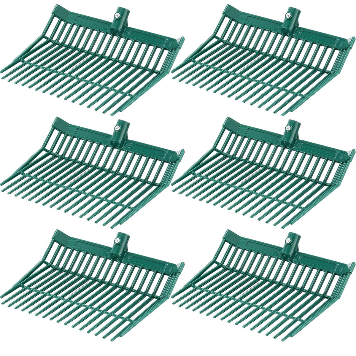 WILLBOND 6 Pcs Manure Fork Head 18 Tines Pitch Fork Head with Screws and Nuts Durable Stable ABS