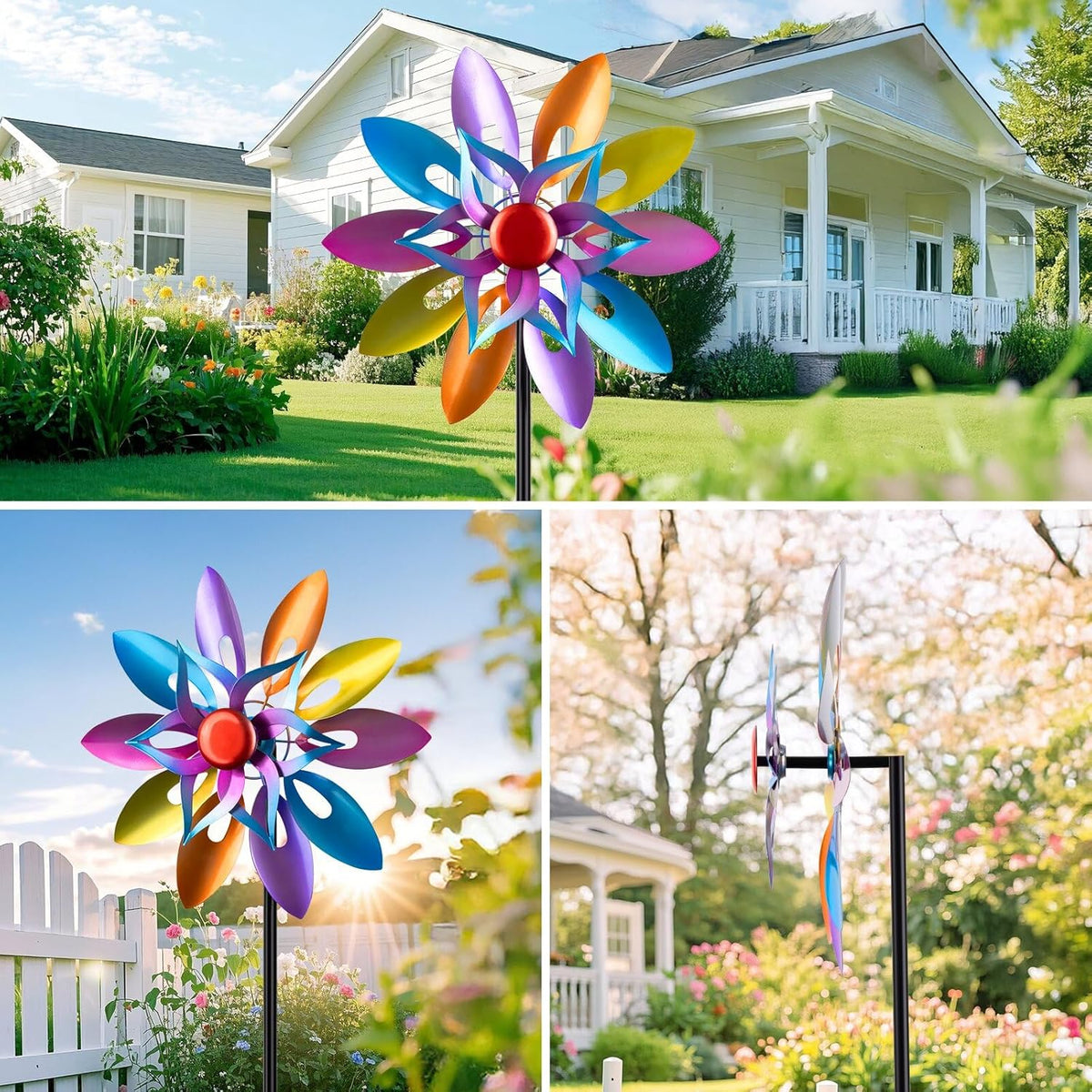 Wind Spinners Outdoor Garden Decor, 13 Inches Metal Windmill Yard Decorations Outdoor, Wind
