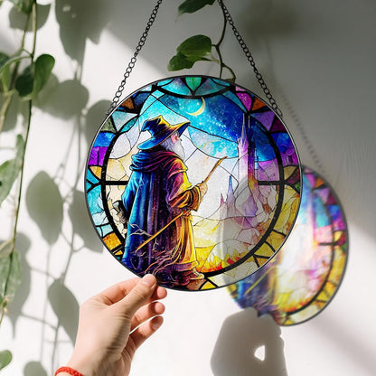 Stained Glass Window Hanging, LAOWEIKI 8'' Witch Suncatcher, Stained Glass Ornament, Suncatchers