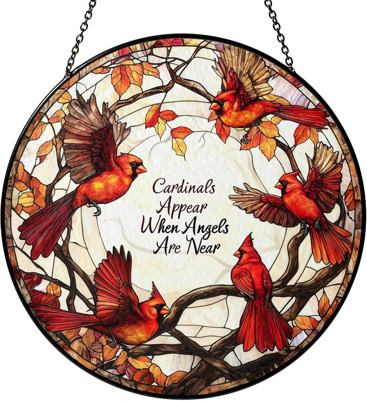 Cardinal Suncatcher Stained Glass Window Hanging Decor, Cardinal Remembrance Gifts, Cardinals
