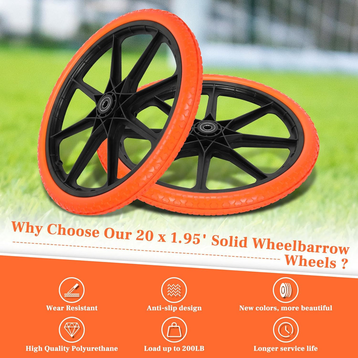 Upgraded 20x1.95" Flat Free Tires Compatible with rubbermaid Wheelbarrow Wheels, 20" Flat Free