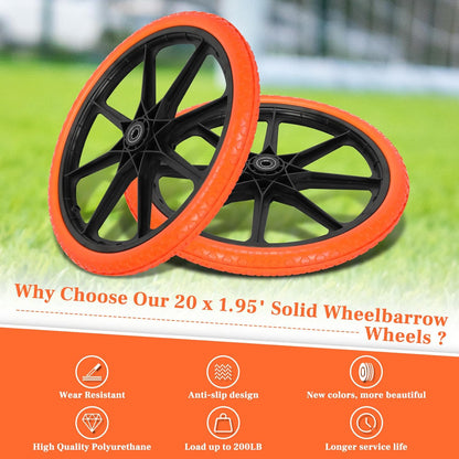 Upgraded 20x1.95" Flat Free Tires Compatible with rubbermaid Wheelbarrow Wheels, 20" Flat Free