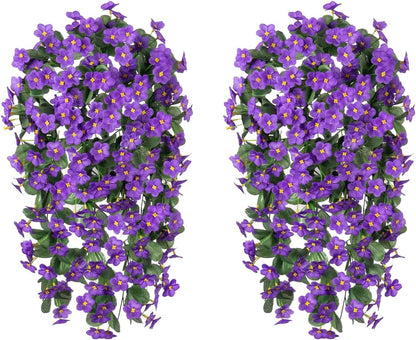 HyeFlora Artificial Faux Hanging Plants Flowers Vines for Outdoor Outside Fall Decoration, 2PCS