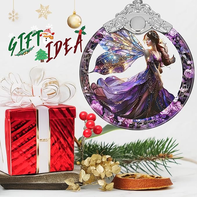 Christmas Stained Glass Fairy Ornament - Home Decor - Holiday Present Ideas - Gift Exchange