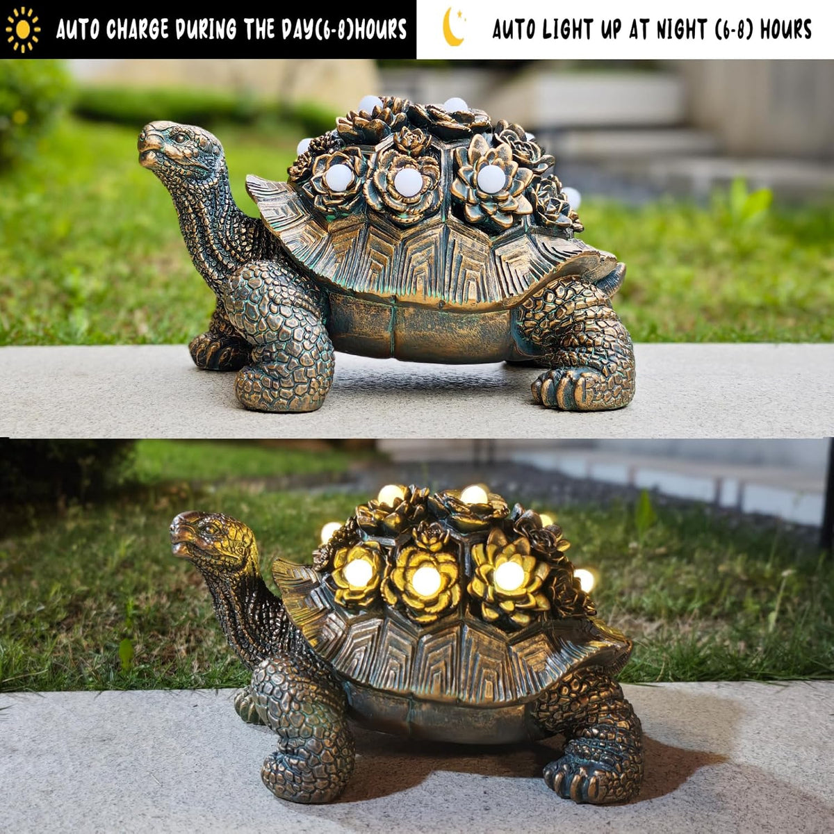 Outdoor Solar Turtle Decor - Resin Succulent Planter with Waterproof LED Shell, Unique Garden Gift