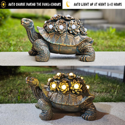 Outdoor Solar Turtle Decor - Resin Succulent Planter with Waterproof LED Shell, Unique Garden Gift