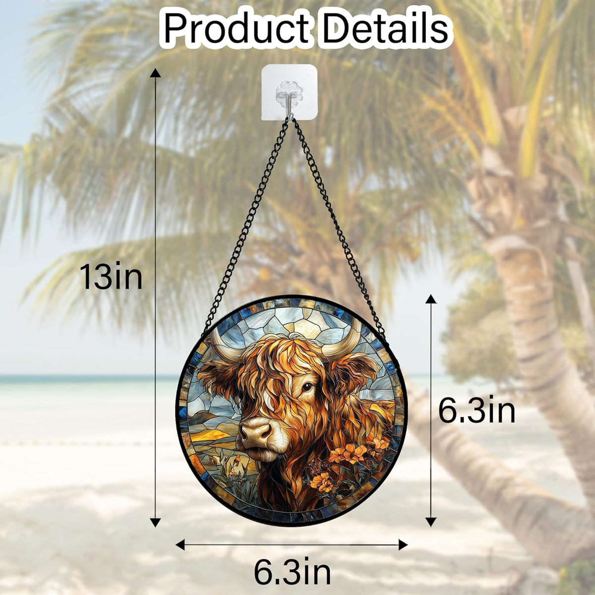 Stained Glass Window Hanging - Funny Cow Flower Suncatcher Ready to Hang Window Doors Home