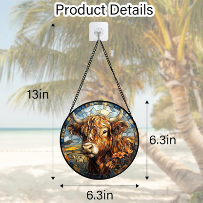Stained Glass Window Hanging - Funny Cow Flower Suncatcher Ready to Hang Window Doors Home