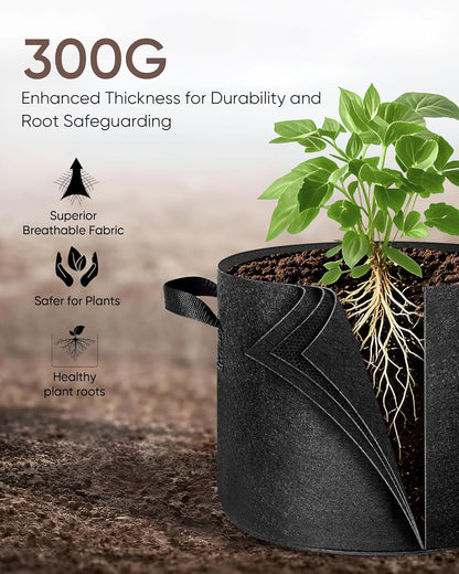 The Growing 5 Pack 1 Gallon Fabric Grow Bags，Thickened Aeration Nonwoven Fabric Plant Pots with