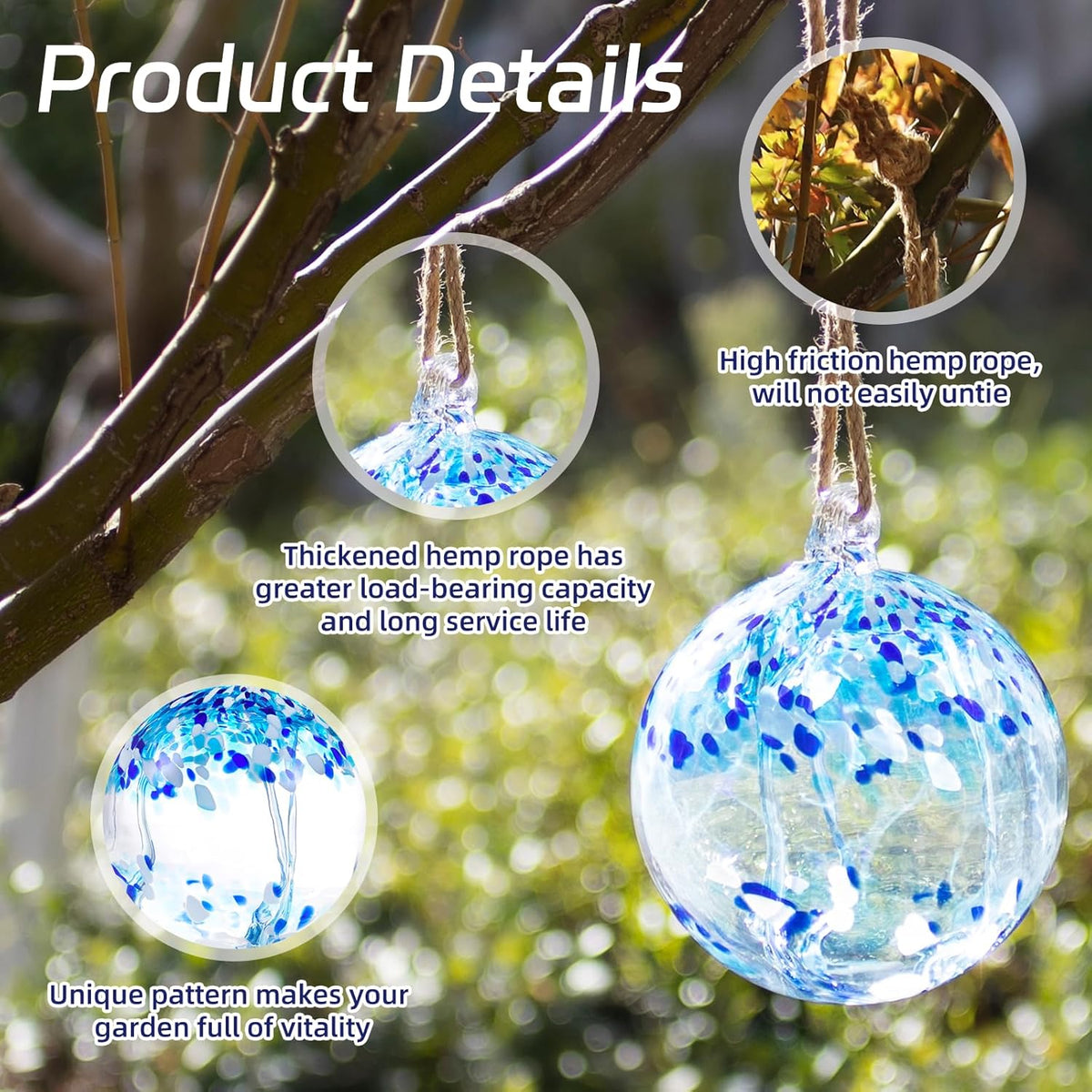 VOREEN 6" Hanging Glass Garden Gazing Ball Hand Blown Glass Witch Ball Christmas Ornament