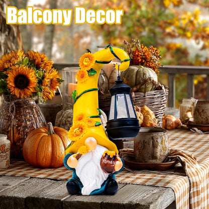 Thanksgiving Decorations for Home Porch 12" Solar Sunflower Gnome Garden Statues Honey Bee Jar