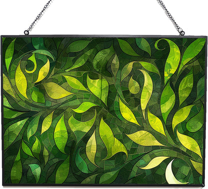 Personalized Rectangle Green Grass Stained Glass Window Hanging Sun Catcher Halloween Haning