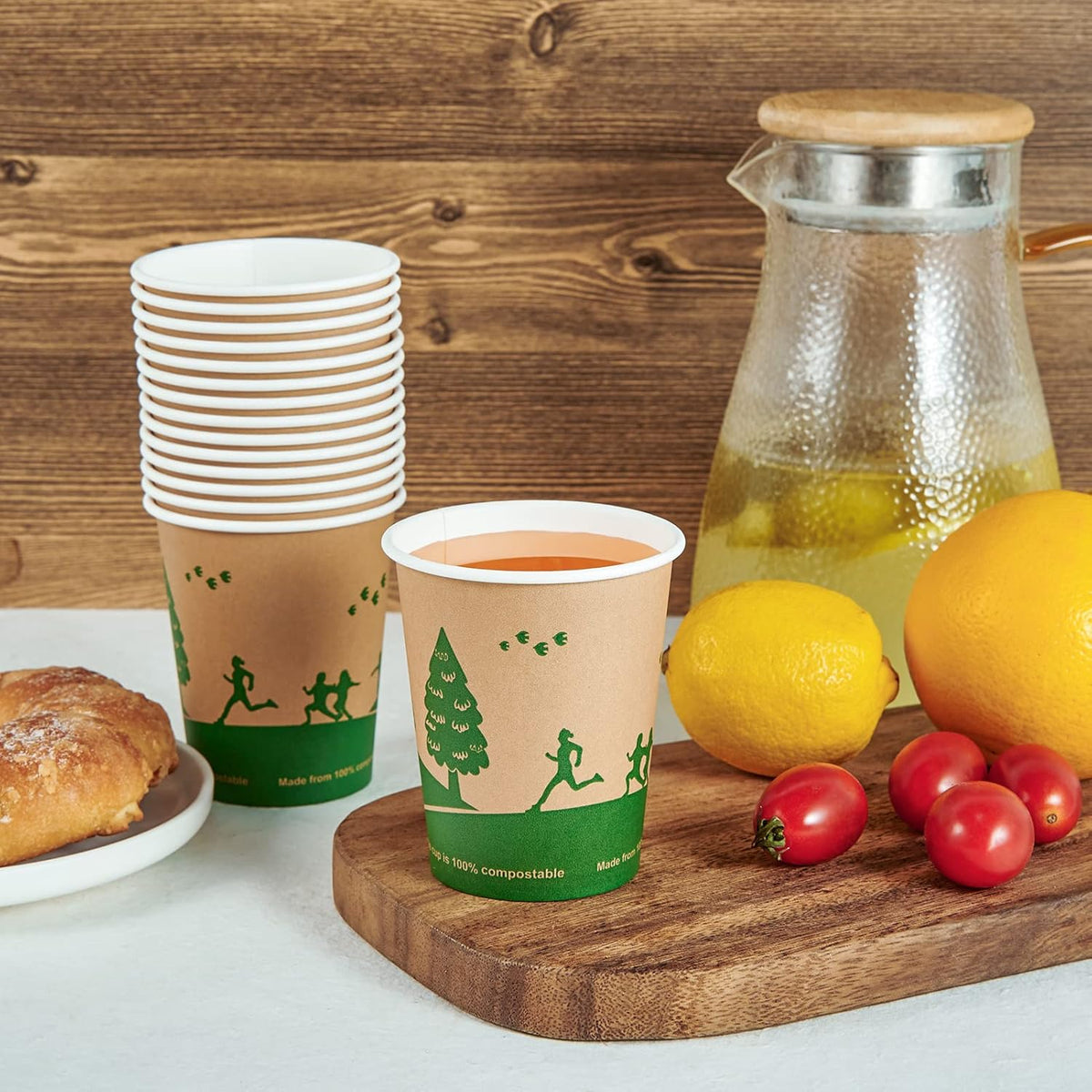 ECOLipak 300 Count Compostable Paper Cups, 8 oz Biodegradable Disposable Paper Coffee Cups with PLA