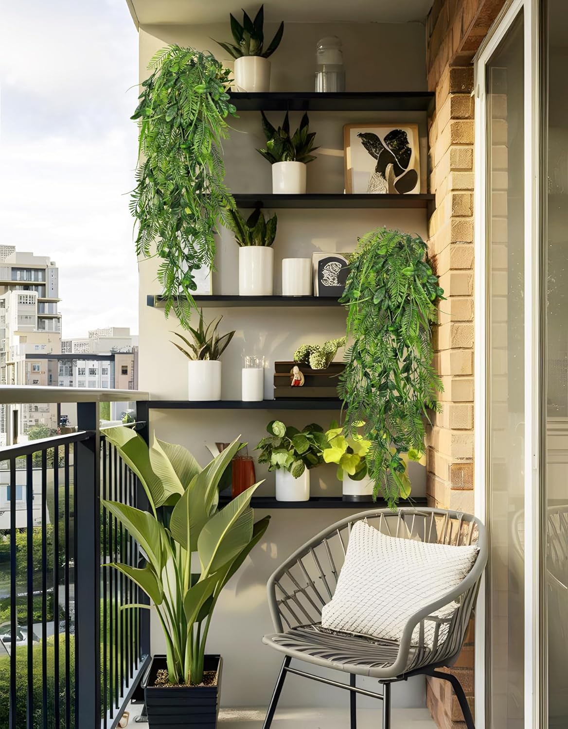 Hollyone 2pcs Artificial Hanging Plant 36" Faux Ferns Artificial Plastic Greenery Ivy Leaves Fake