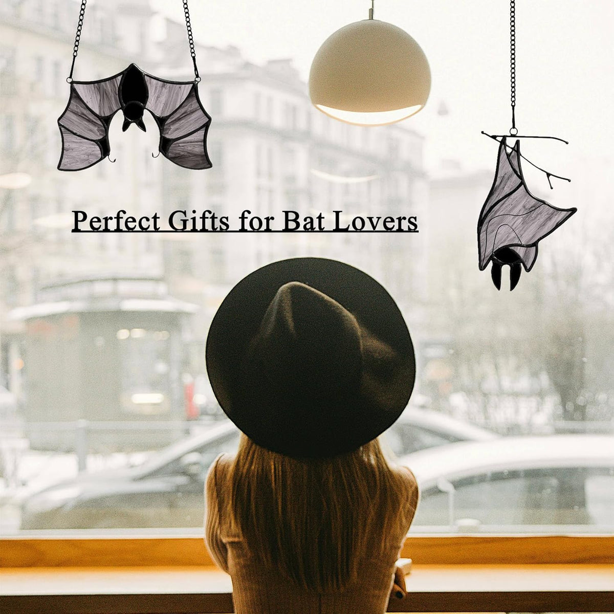 Stained Glass Bat Decor Window Hangings Ornament, Gothic Bat Suncatcher Halloween Decorations