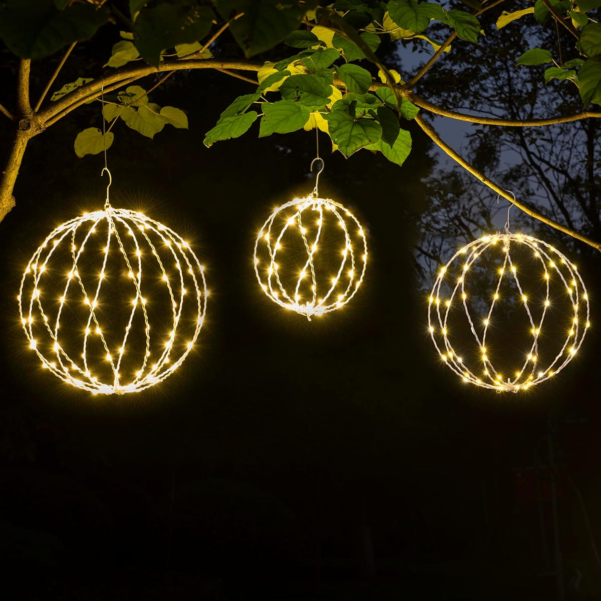 LIGHTSHARE 248LED 12IN+16IN+20IN Light Ball Yard Decoration Pathway Lights White Sphere Light Fold