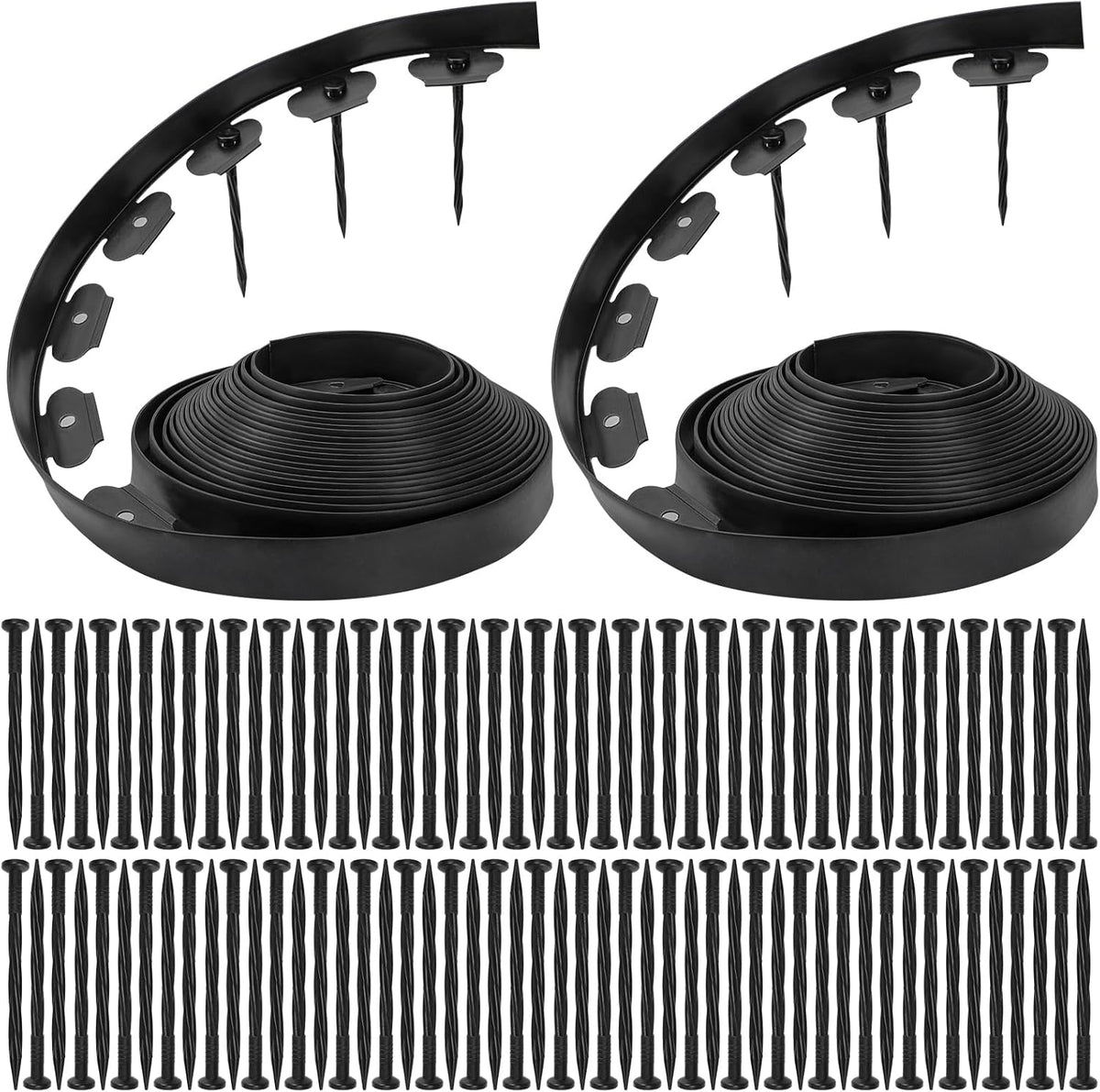 Bonviee 1.5 Inch x 66FT Garden Border Edging Kit with 100 Anchoring Spikes, Flexible Garden Edging