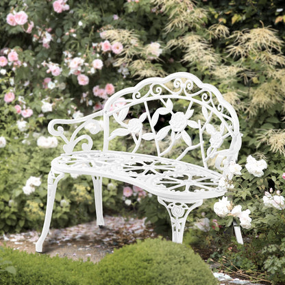 VINGLI 38.5" Patio Park Garden Outdoor Metal Rose Bench, 2-Person Cast Iron Cast Aluminium Frame