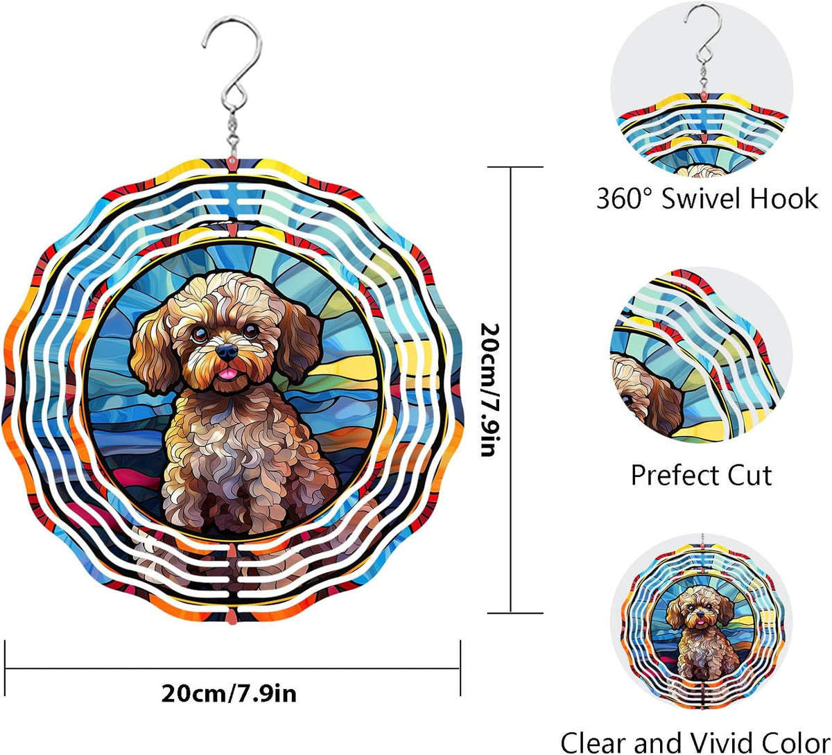 Poodle Dog Wind Spinners Outdoor Dog Memorial Gifts, 3D Metal Kinetic Hanging Garden Wind Spinner