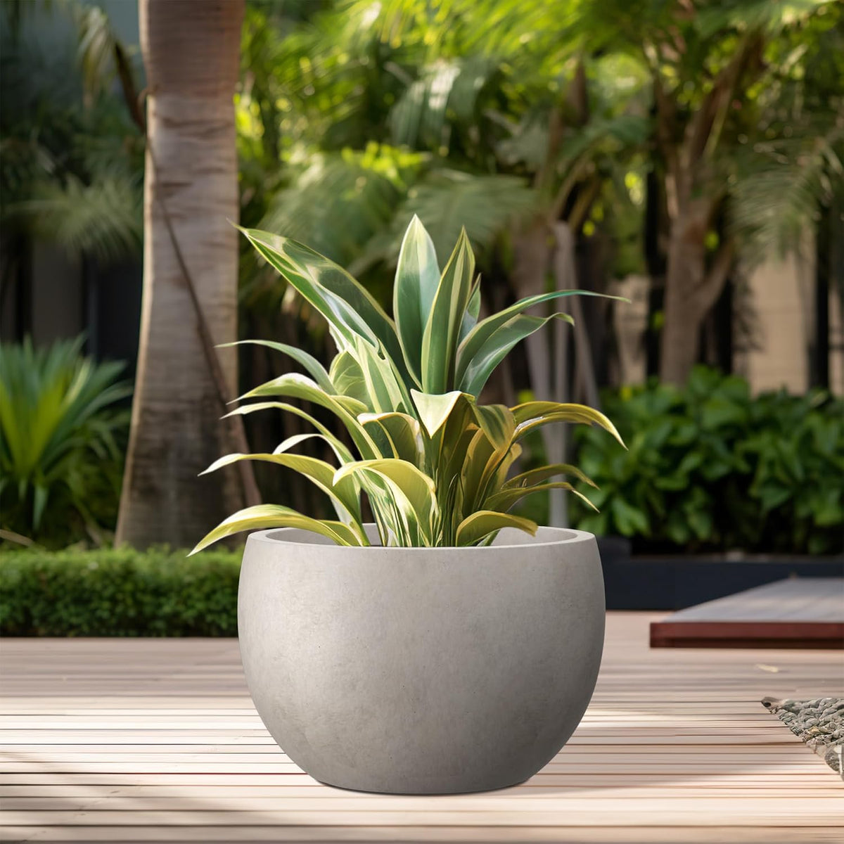Kante 19.9" Dia Round Concrete Planter, Outdoor/Indoor Large Bowl Plant Pots with Drainage Hole and