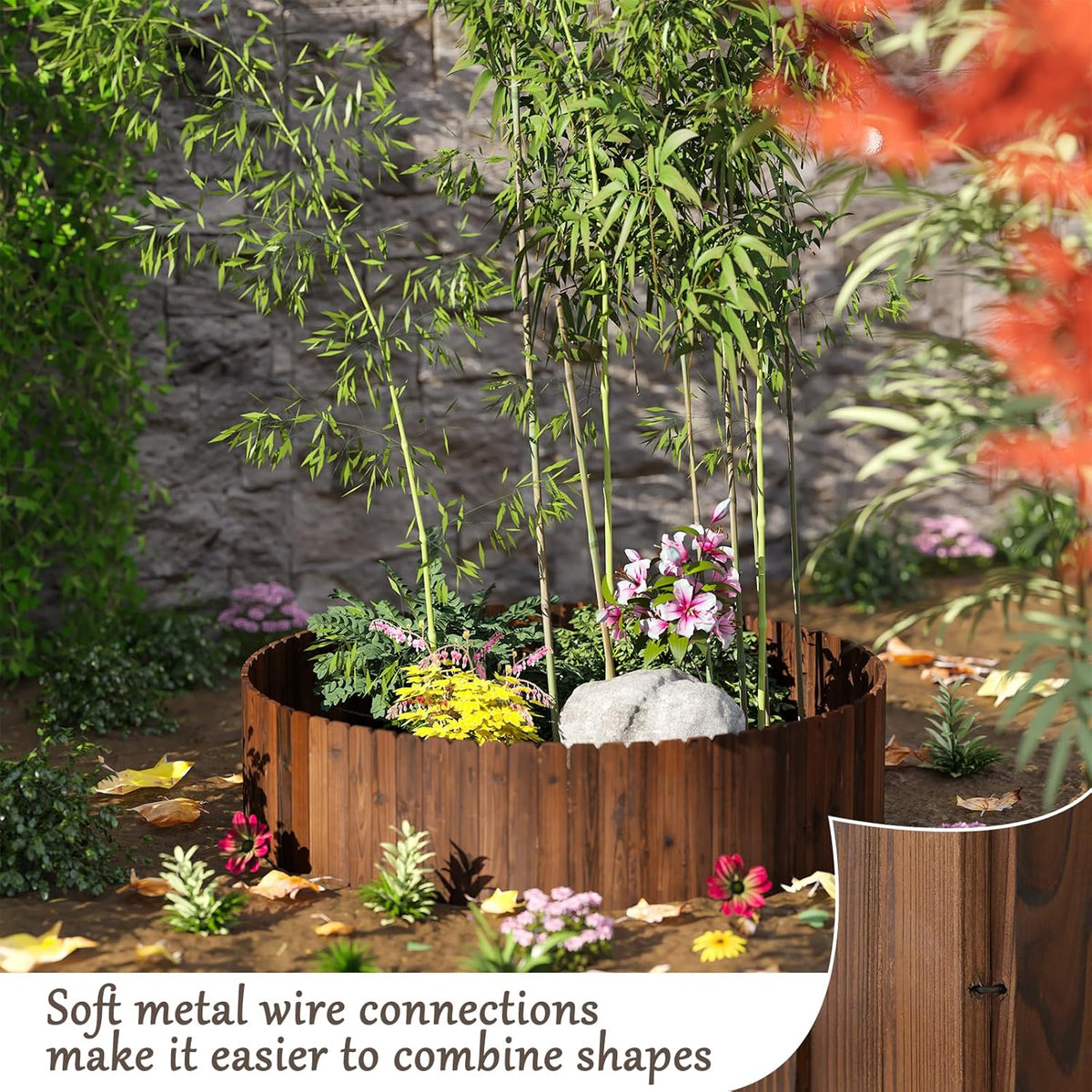 3PACK, 12FT Total Length Wood Garden Edging Border Wooden Garden Fence No Dig Landscape Edging