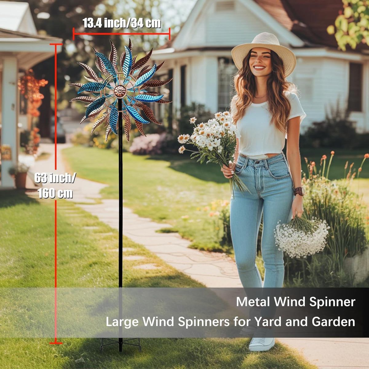 Large Outdoor Metal Wind Spinner,Two-Way Wind Sculptures,360 Degrees Kinetic Wind Spinners Yard Art