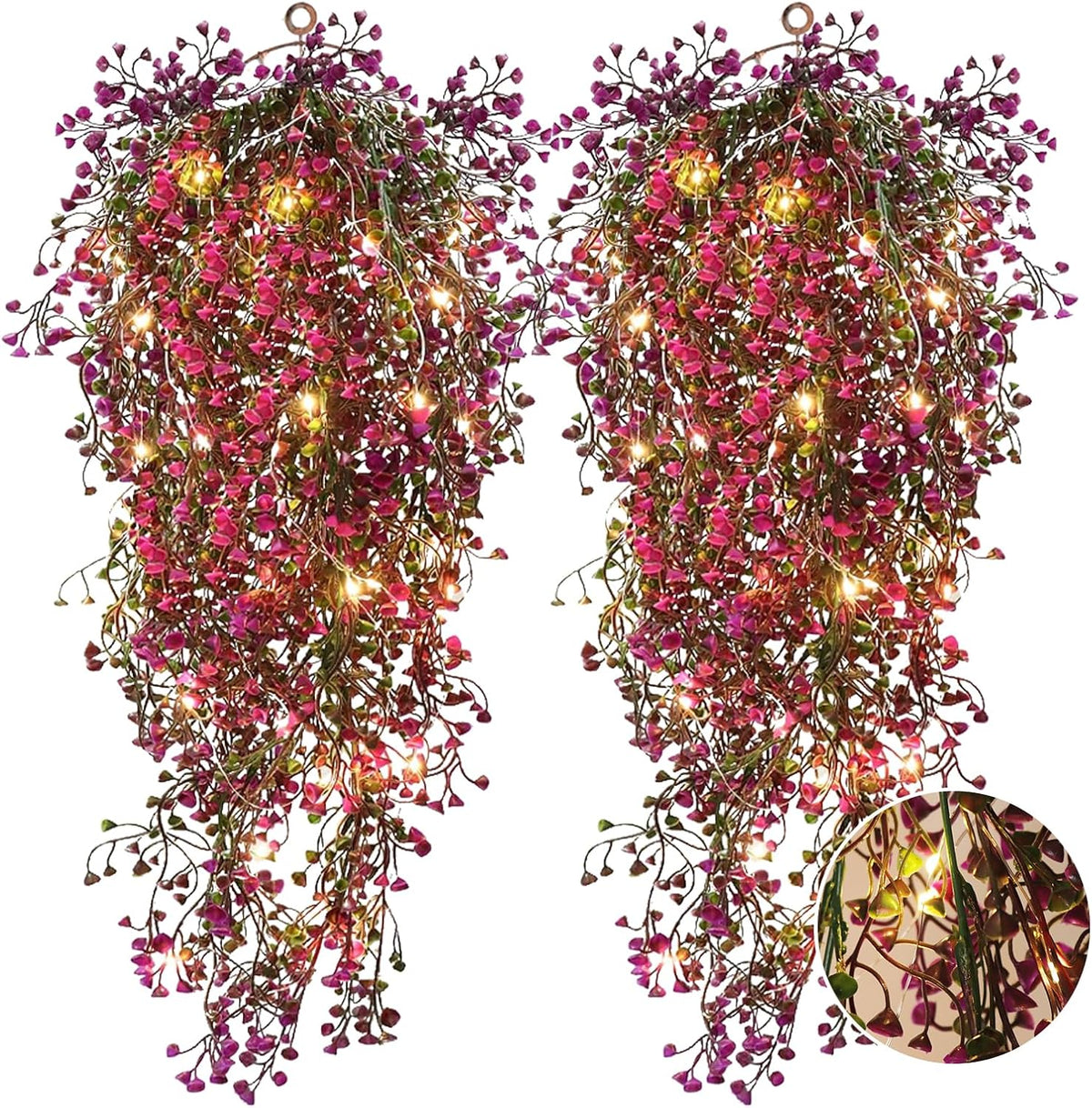 RECUTMS 4Pcs Fake Ferns Artificial Hanging Plants with 30 LED Lights Ivy Flowers Large Faux Hanging