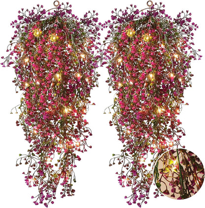 RECUTMS 4Pcs Fake Ferns Artificial Hanging Plants with 30 LED Lights Ivy Flowers Large Faux Hanging