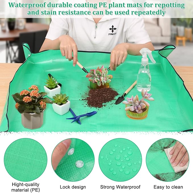 Plant Repotting Mat for Garden, 2 Pcs Waterproof Foldable Indoor Plant Mat Portable Square