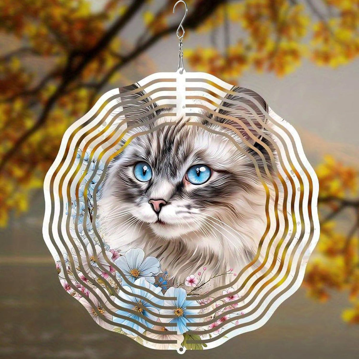 10 Inch Cat Wind Spinner, 3D Stainless Steel Hanging Kinetic Wind Sculpture Gifts for Garden Decor