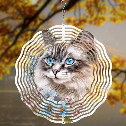 10 Inch Cat Wind Spinner, 3D Stainless Steel Hanging Kinetic Wind Sculpture Gifts for Garden Decor