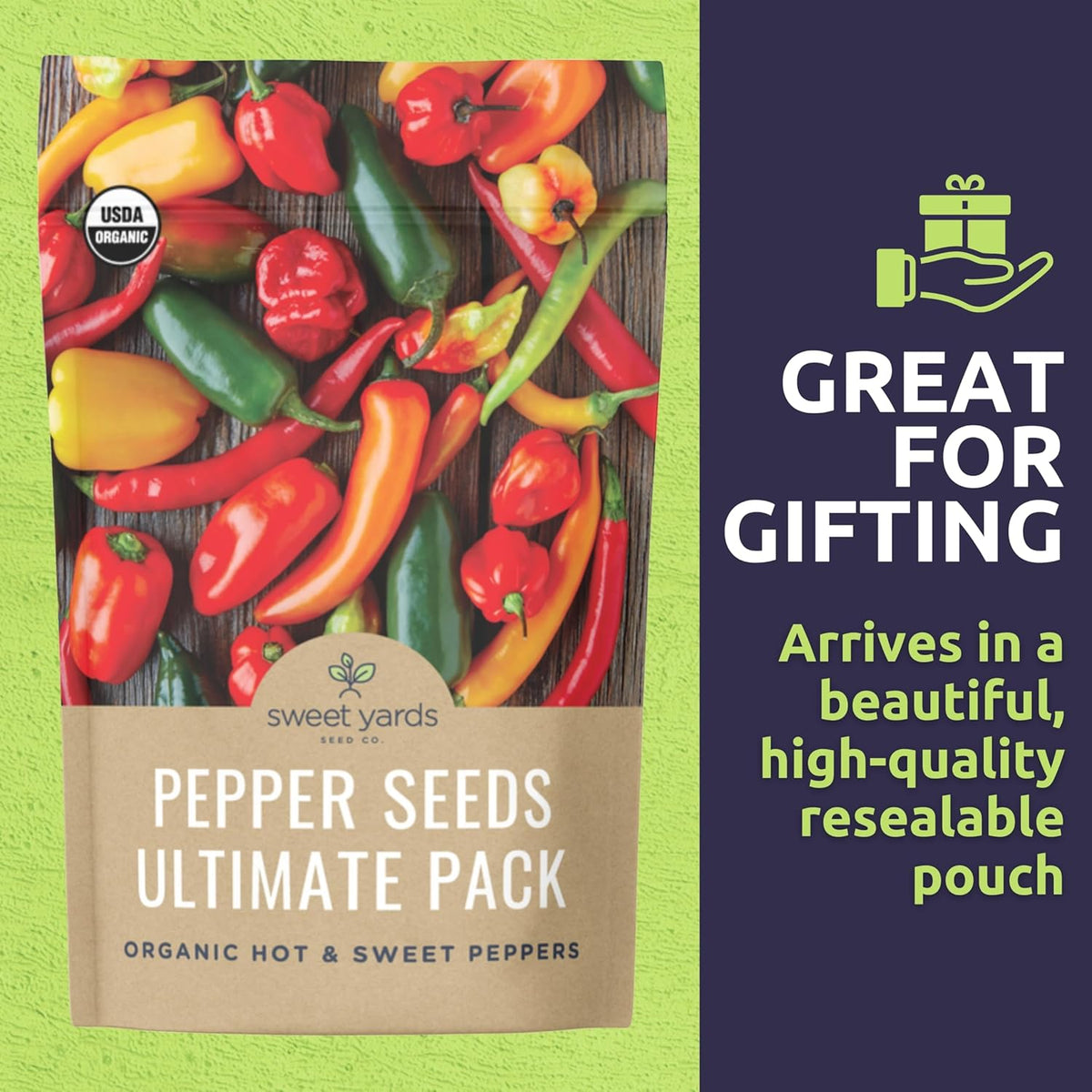 Organic Pepper Seeds (Sweet and Hot) Variety Pack - 14 Individual Packs - 2025 Season - Cayenne