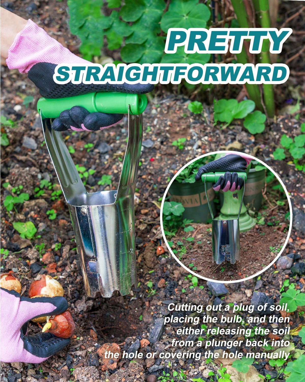 Bulb Planter Tool with Release Button&4Inch Measurements Tulip Planting Tool Bulb Transplanter Bulb