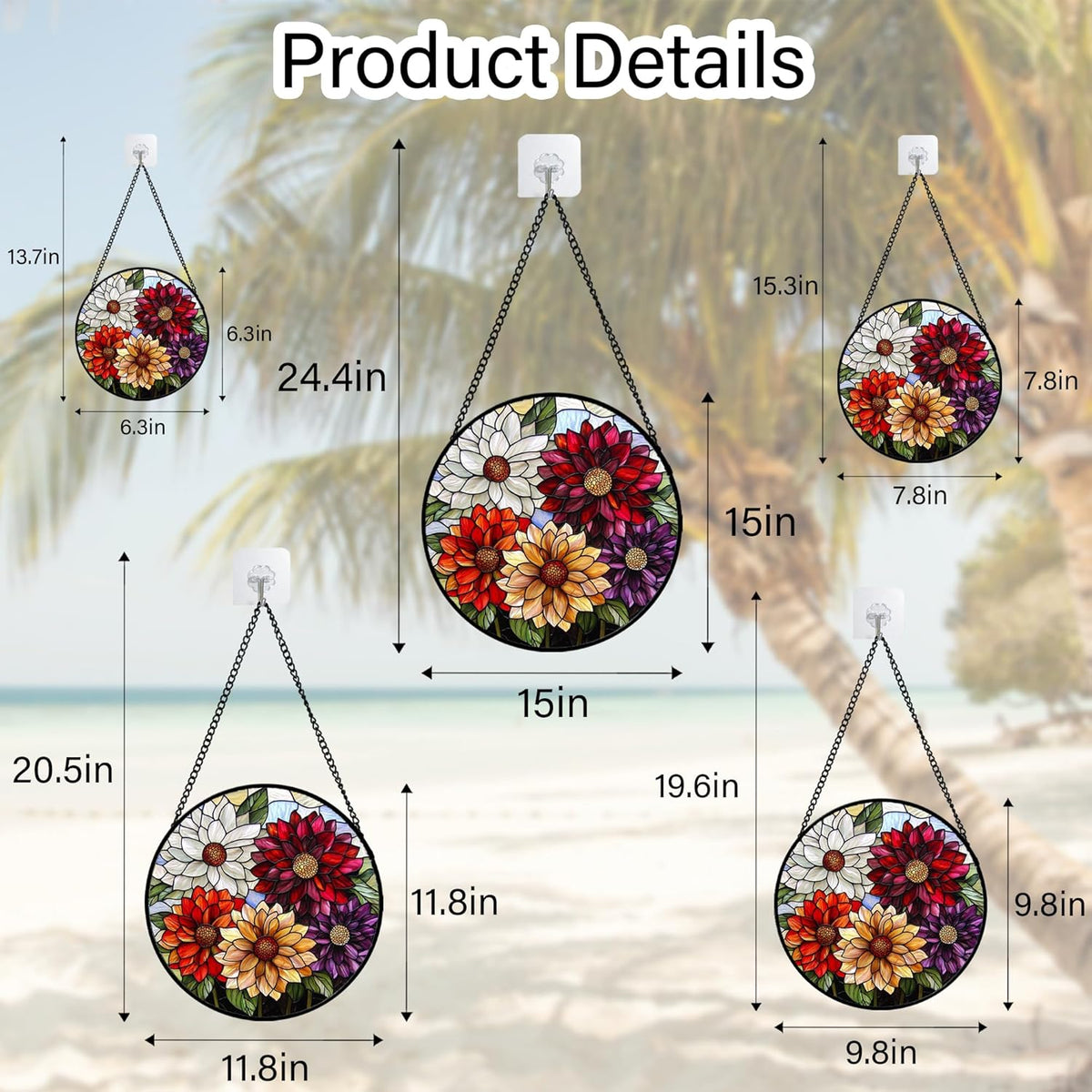 Stained Glass Window Hanging, Colorful Flowers Sun Catcher for Window Door Home Decor Plant