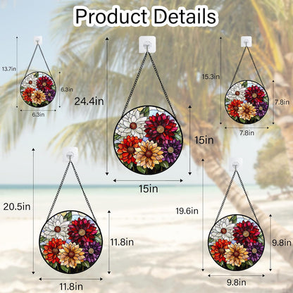 Stained Glass Window Hanging, Colorful Flowers Sun Catcher for Window Door Home Decor Plant