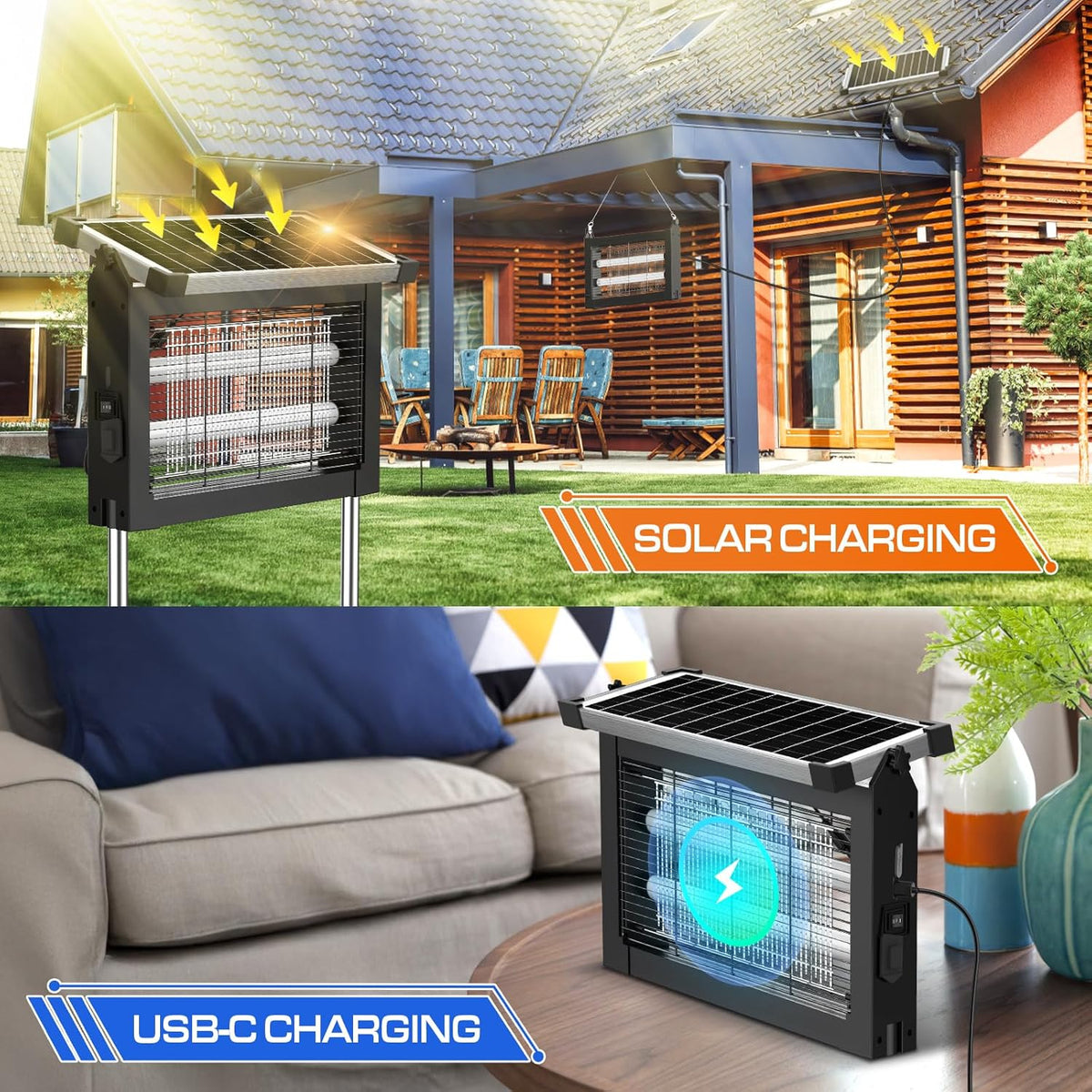 Solar Bug Zapper Outdoor Waterproof, Jepwe 4500V Cordless Bug Zapper Outdoor Large, Rechargeable