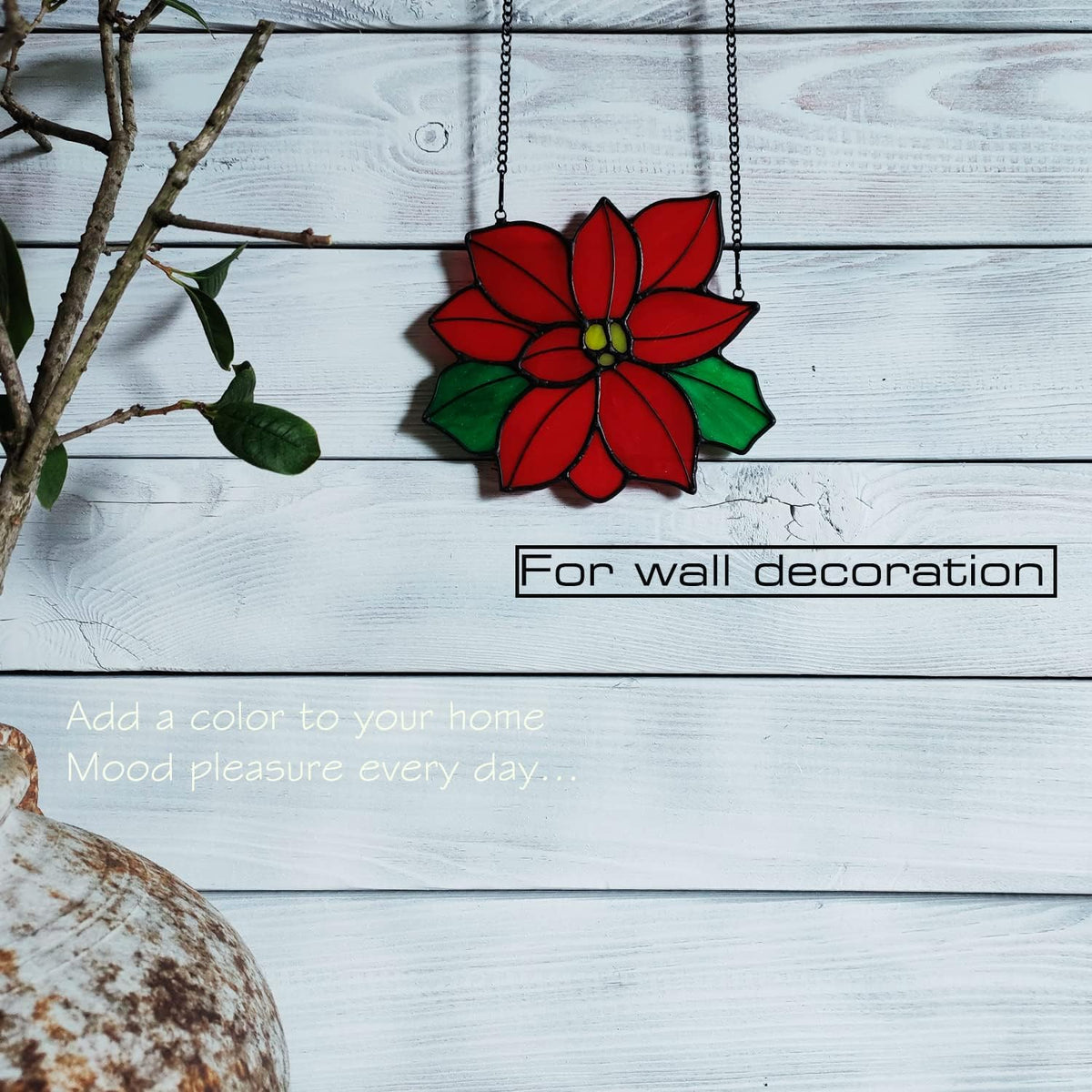 Stained Glass Poinsettia Flower Window Hanging Christmas Sun Catchers Holiday Decoration Window