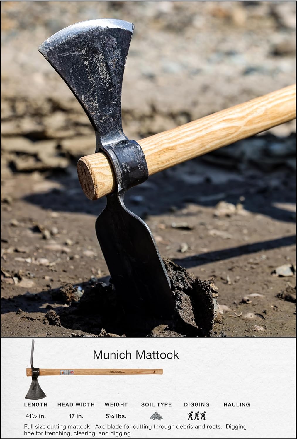 IDEALSPATEN - Made in Germany Since 1899 - Munich Mattock Professional Landscape Mattock for