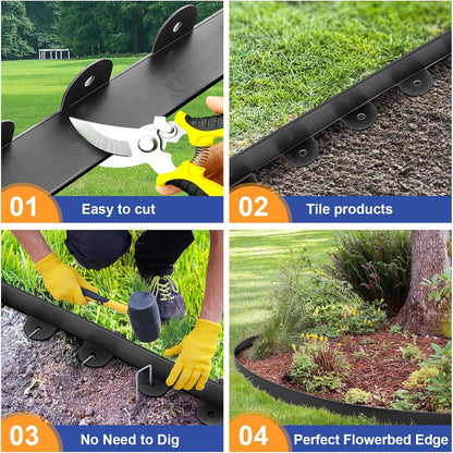 Landscape Edging, 2.0" x 40' Plastic Garden Edging with 40 Pcs Metal Spikes, Flexible Garden Border