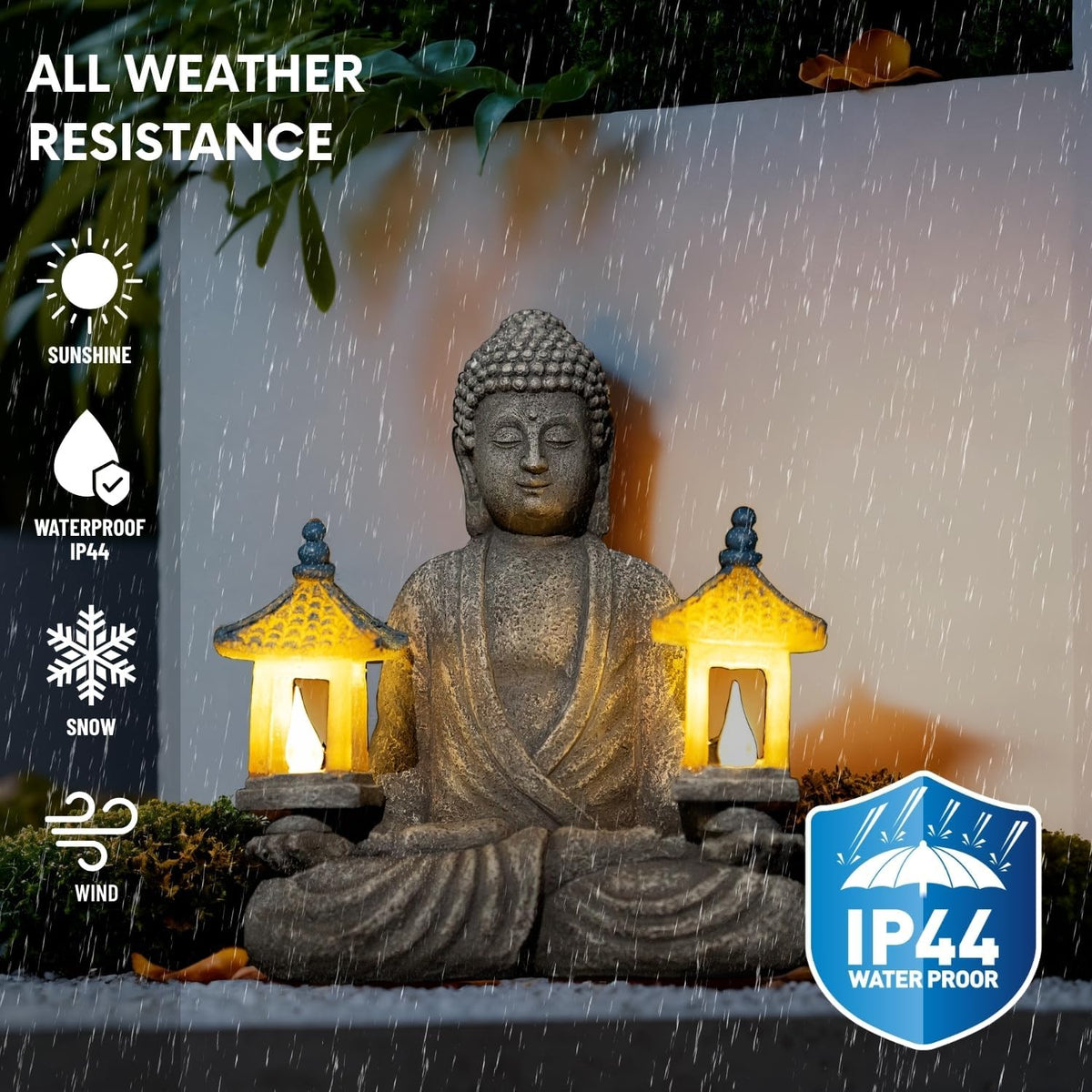 Meditating Buddha Statue with Solar Lights, Zen Garden Decor for Home, Patio, Yard, Outdoor